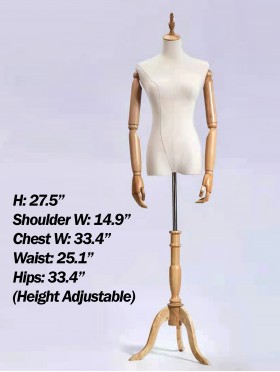 Wooden Top & Wooden Base Mannequin Bust Display (Adjustable)